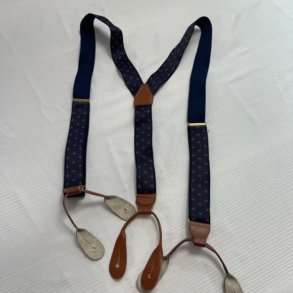 CAS Navy Blue Red Flower Black Leather Germany Suspenders - Picture 4 of 6